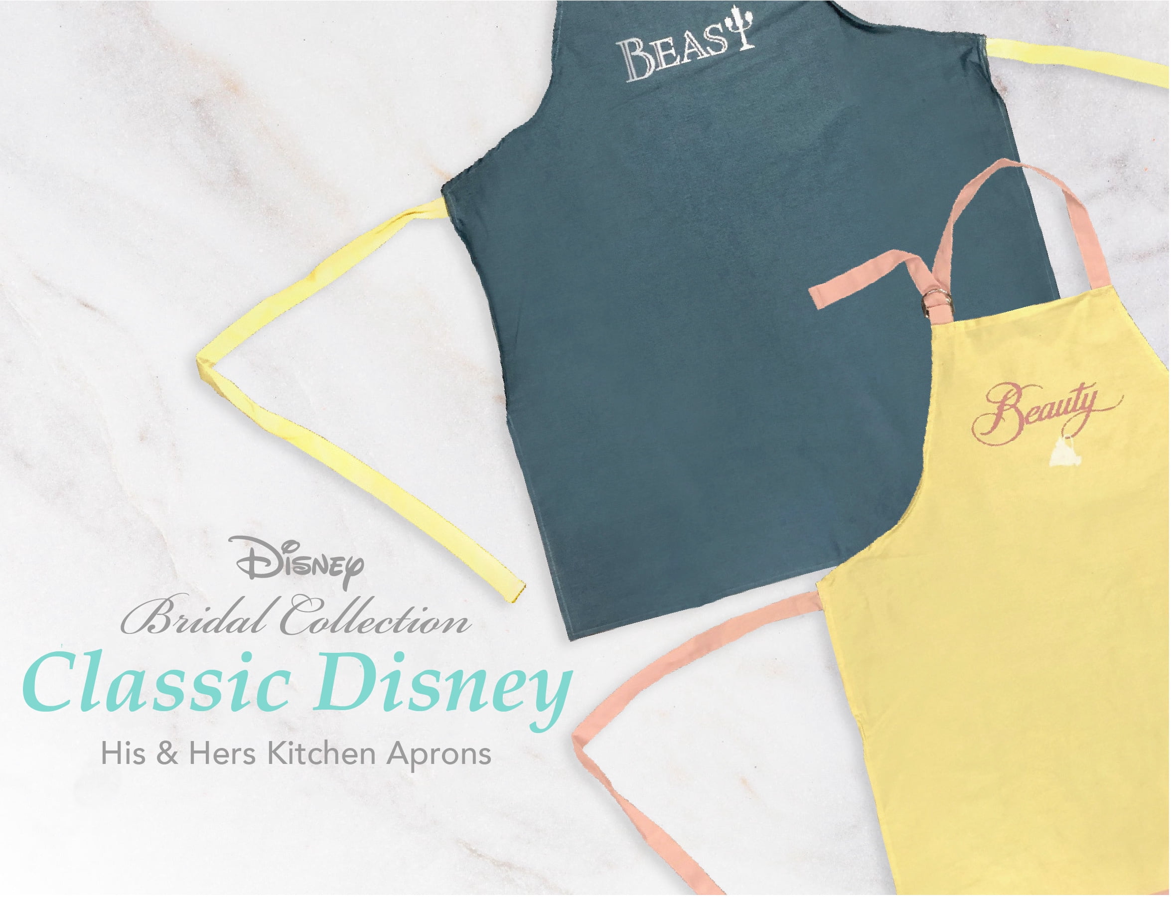 Disney Princess Cotton Apron, 2pk - Durable Yet Lightweight Kitchen Apron to Wear While Baking, Cooking, Grilling & More - Cute Cooking Apron to Protect Your Clothing from Stains -Beauty and the Beast