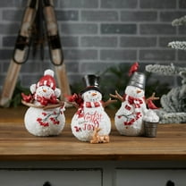 Melrose Cardinal Snowman Christmas Figurines - 9.75" - Set of 3