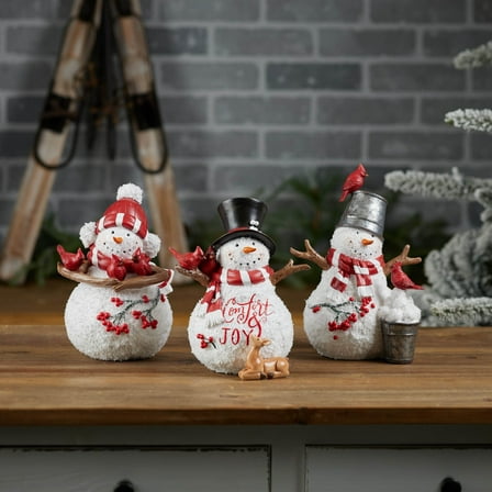Melrose Cardinal Snowman Christmas Figurines - 9.75" - Set of 3