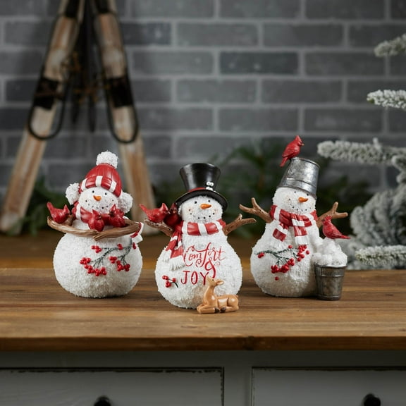 Melrose Cardinal Snowman Christmas Figurines - 9.75" - Set of 3