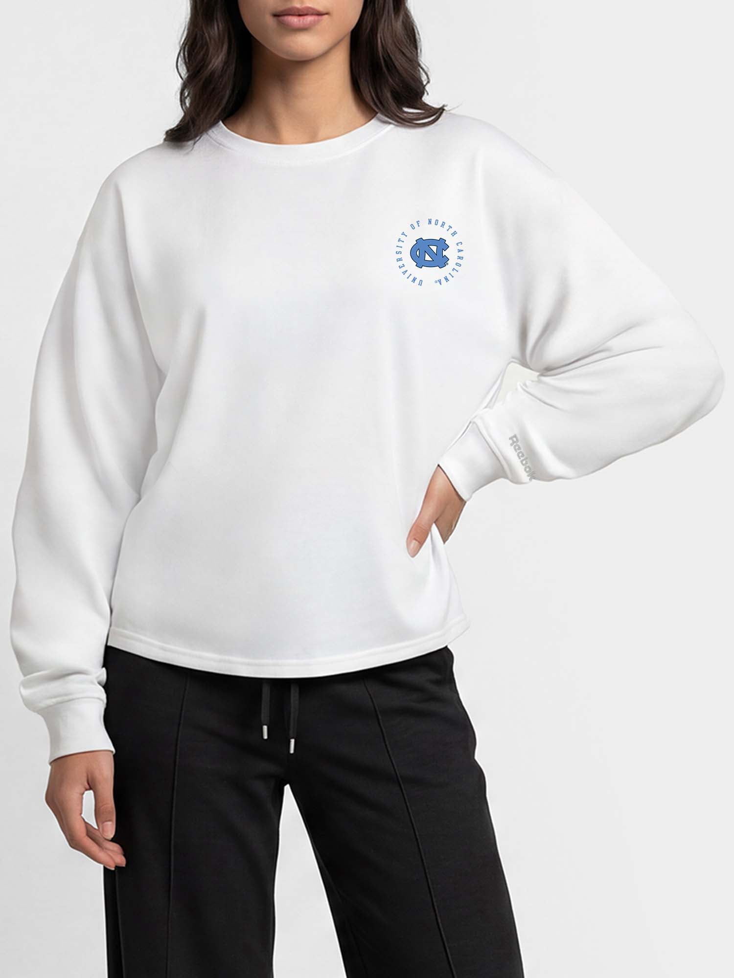 North Carolina Tar Heels Reebok Womens White Heavyweight Cotton Long Sleeve Pullover