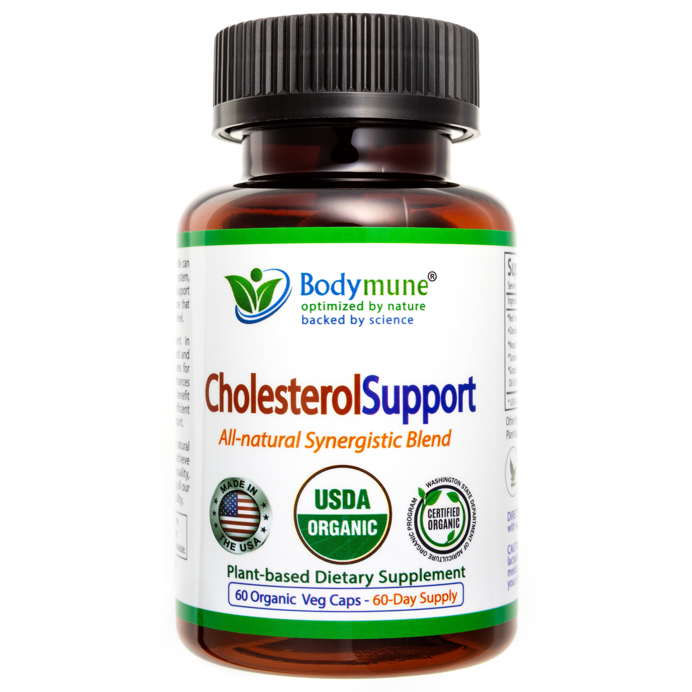 Bodymune CholesterolSupport | USDA Organic Supplement w/Extracts of Red Yeast Rice, Green Tea, Dandelion, Moringa | Supports Heart Health* | 60-Day Supply | Vegan, Non-GMO, Gluten-Free, Made in USA