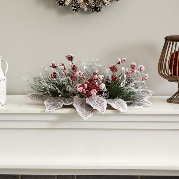 Snowy Magnolia Berry Artificial Arrangement Candelabrum