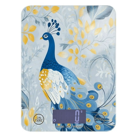 

WOBOGO Watercolor Blue Peacock Kitchen Scale Digital Gram and Ounce Weighing for Cooking Baking Ketogenic Diet Meal Prep
