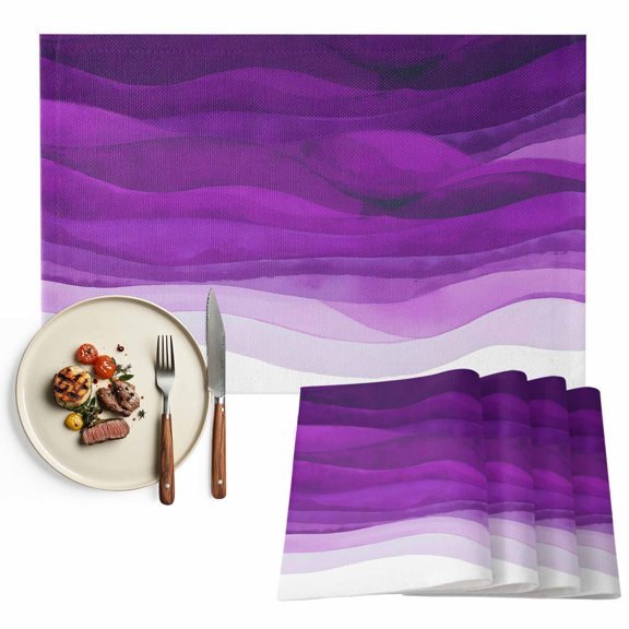 Placemats Set of 4, Purple Ocean Waves Place Mats Gradient Abstract Art Tablemats Washable Placemat Table Decoration for Kitchen Table Dinner Party Home Decor Indoor Outdoor 13x19 Inch