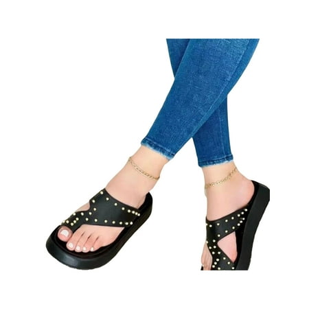 

UKAP Womens Flip Flops Beach Flat Sandals Platform Thong Sandal Casual Slippers Ladies Slides Summer Anti Skid Black 8.5