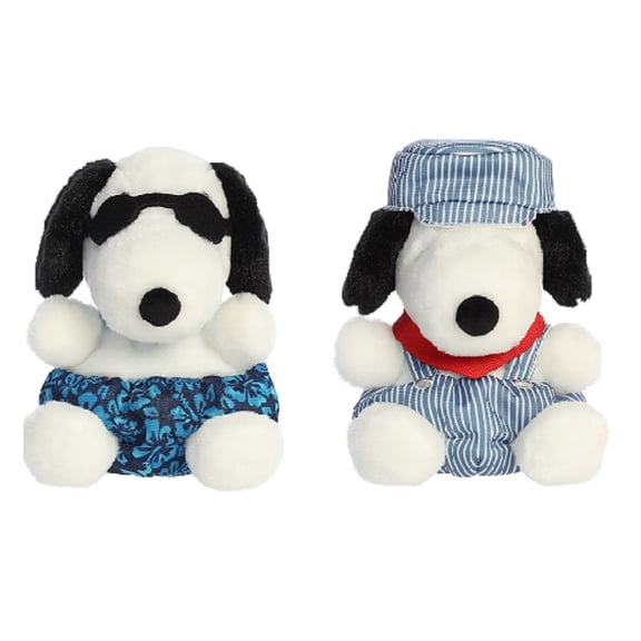 Aurora Peanuts Palm Pal Snoopy Plush 2 Pc Bundle, Train Engineer and Surfer 5"