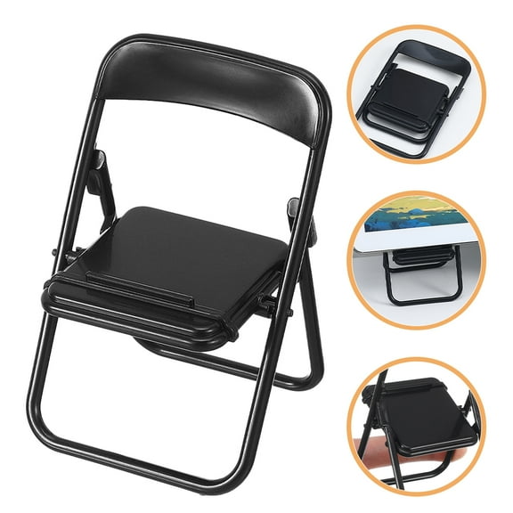 Hemoton Miniature Folding Chair Decor Set for Phone Stand Black Plastic 5 Pieces Small Size