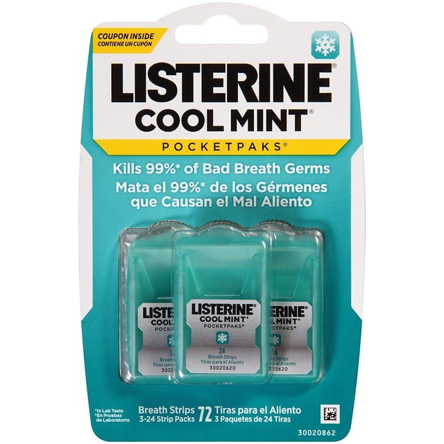 Breath Strips Listerine Cool Mint, paquetes de bolsillo, 288 unidades (paquete de 4)