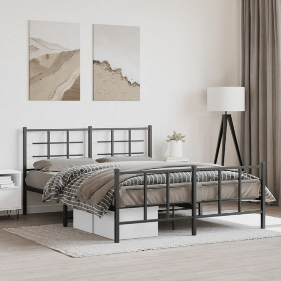 vidaXL Metal Bed Frame without Mattress with Footboard Black 59.1"x78.7"