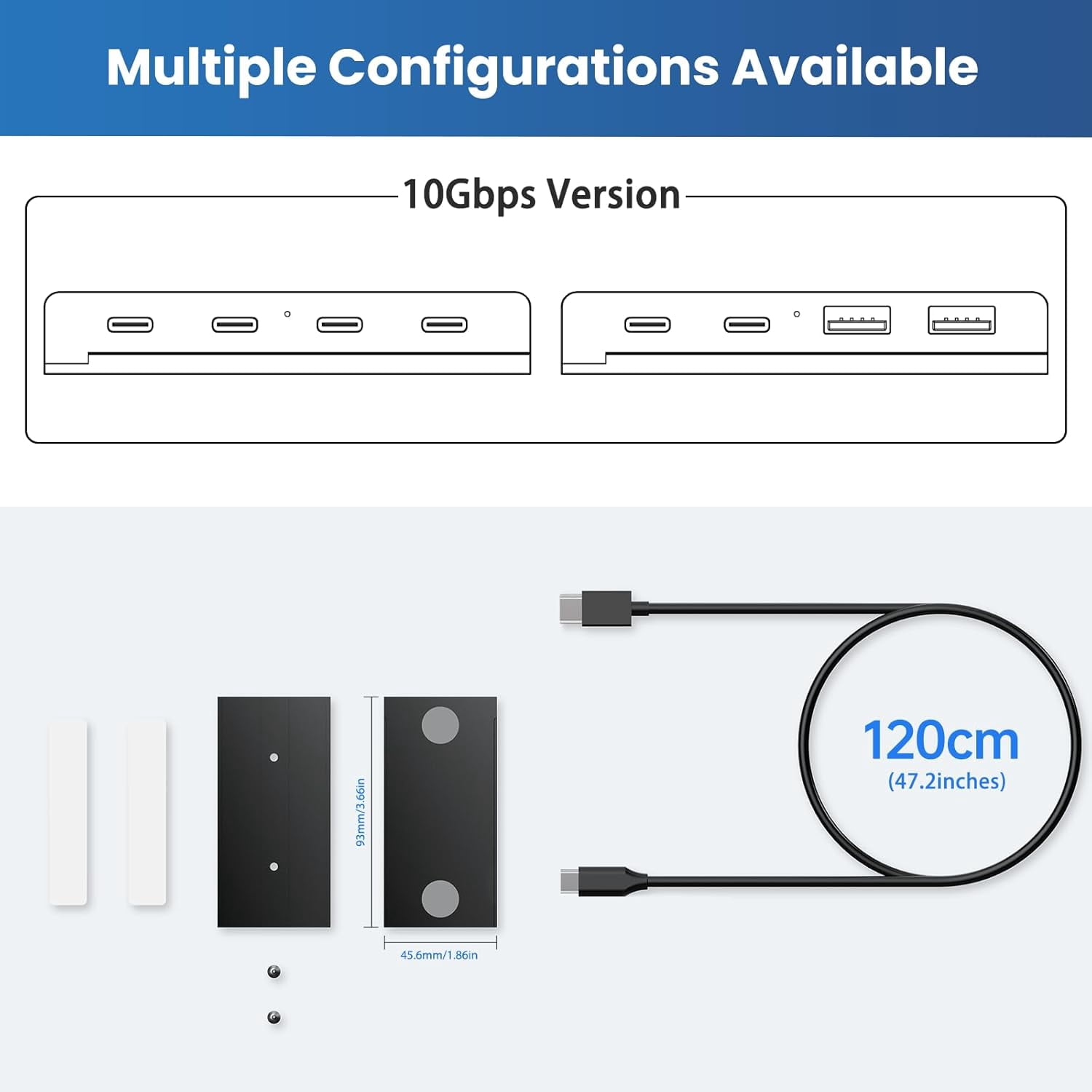 LC-dolida USB Hub for MacBook with Magnetic 2 USB-A Ports + 1 USB-C Port Rails Screws and Adhesive, Black
