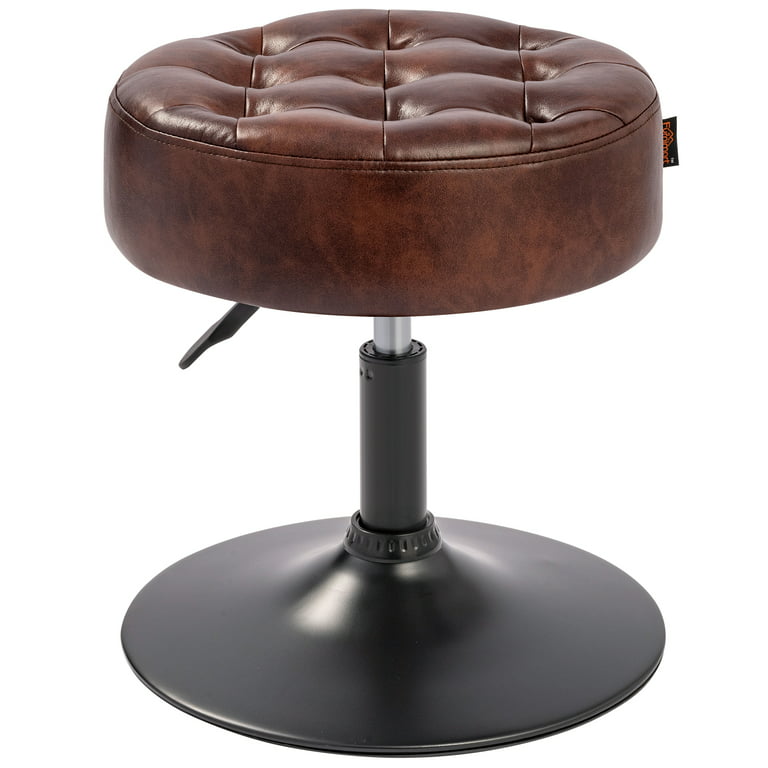 Furniliving Leather Adjustable Vanity Stool Swivel Round Ottoman Modern Makeup Chair, Dark Brown