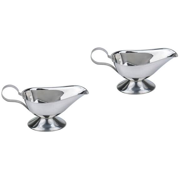 Set of 2 Steel Gravy Boat Sauce Jug Carafe with Lids Kettle