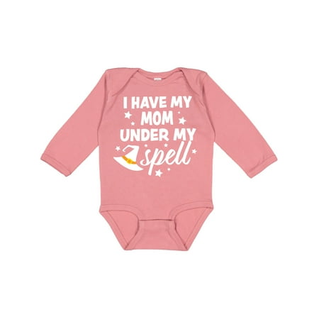 

Inktastic I Have My Mom Under My Spell with Cute Witch Hat Gift Baby Boy or Baby Girl Long Sleeve Bodysuit