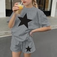 thumbnail image 6 of Amidoa Girls Summer 2 Piece Outfits Floral Cute Short Sleeve and Casual Shorts Kids Clothing Gray Size 3T, 6 of 7