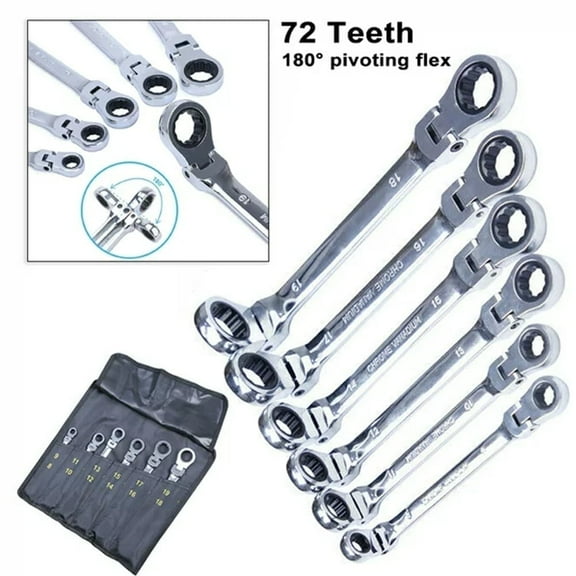 6 Pcs Metric Ratchet Wrench Set Double Box End Flex-Head Extra Long Spanner Set 8-19mm Standard SAE Ratcheting Wrench Set