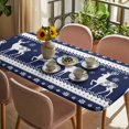 thumbnail image 3 of Christmas Elk Table Cloths for 6 Foot Rectangle Tables, Xmas Snowflakes Vintage Navy Blue Geometric Art Patio Waterproof Elastic Fitted Tablecloths, Washable Rectangular Table Cover for Camping, 3 of 8