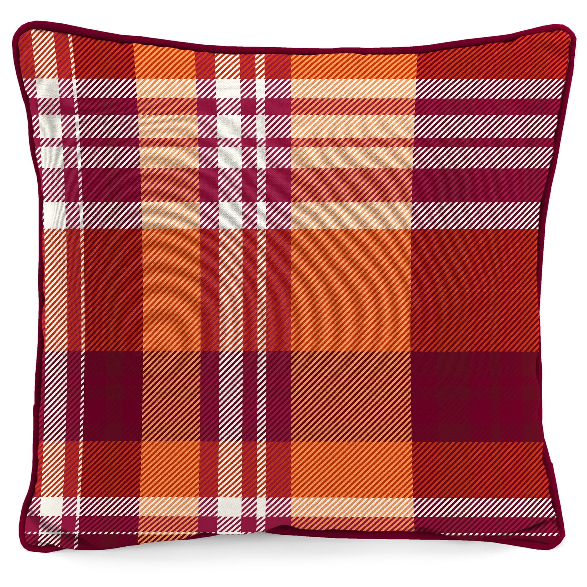 Mainstays Harvest Blessings Reversible Outdoor Throw Pillow, 16", Cream Novelty and Burgundy Plaid