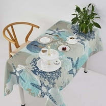 Ocean Starfish Tablecloth, Nautical Coastal Beach Algae Corals and Seashells Print Table Cover for Home Dining Room Kitchen Decor, Rectangle(60x102in)
