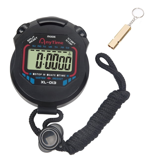 Digital Stopwatch Timer & Whistle Kit, ABS Housing, Date Display, Alarm, Compass, Black