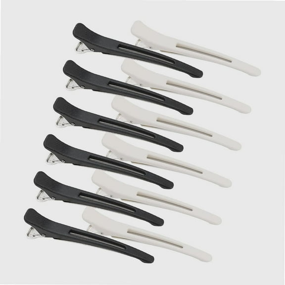 12 Pack Professional Hair Clips for Styling Sectioning, Black White Non Slip Hair Clips with Silicone Band No-Trace Hair Clips for Hair Deep Conditioning, Blow Drying, Cutting, Coloring