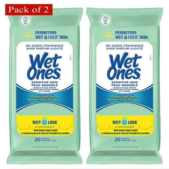 Wet Ones Wipes Sensitive Skin Travel 20 Wipes (Pack of 2)