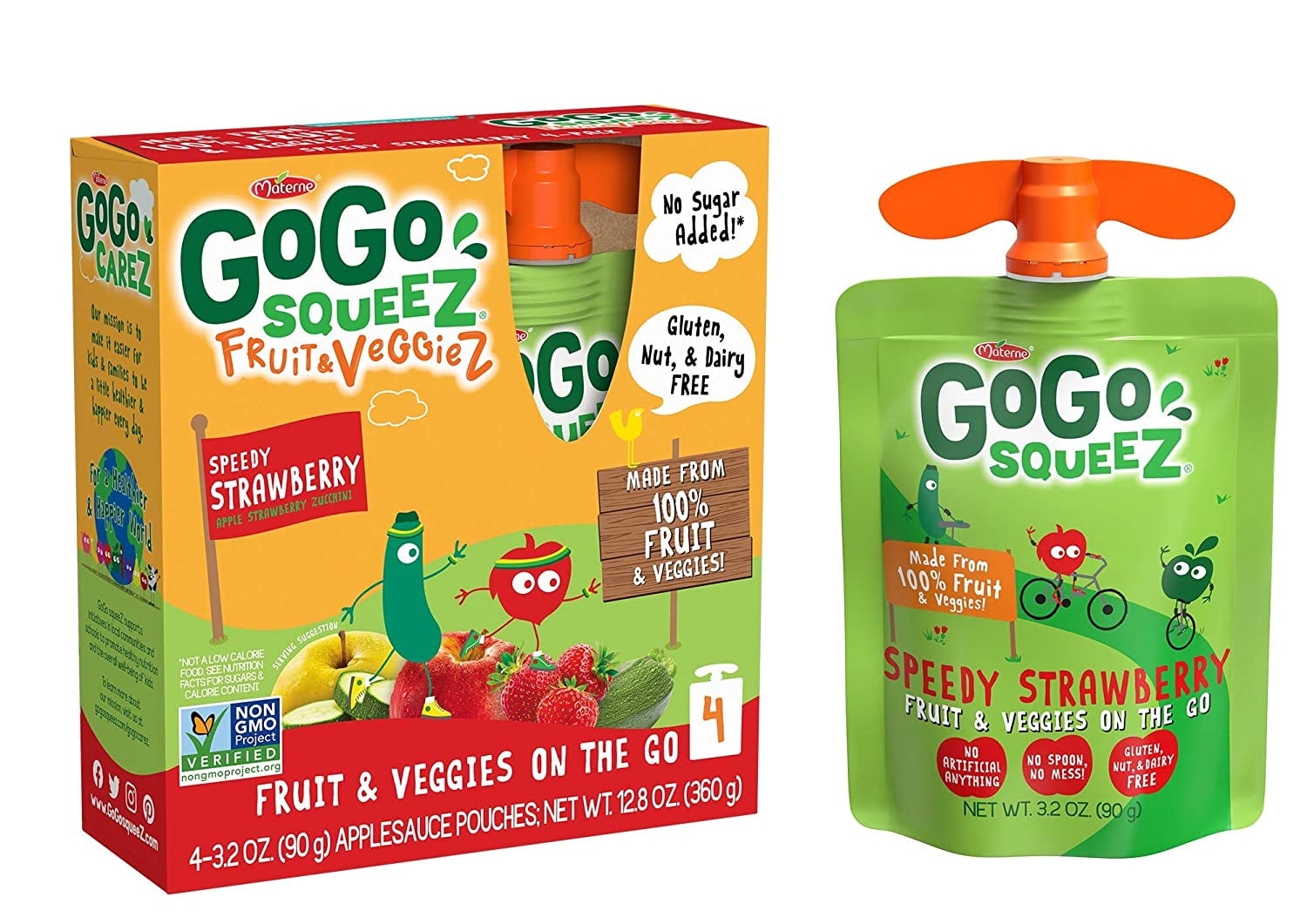 GoGo Squeez Fruit & VeggieZ on the Go, Apple Zucchini Strawberry, 3.2