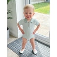 thumbnail image 5 of Loicainy Infant Baby Boy Romper 3 6 12 18 Month Short Sleeve Lapel Collar Stripes Print Bodysuit Newborn Playsuit, 5 of 9