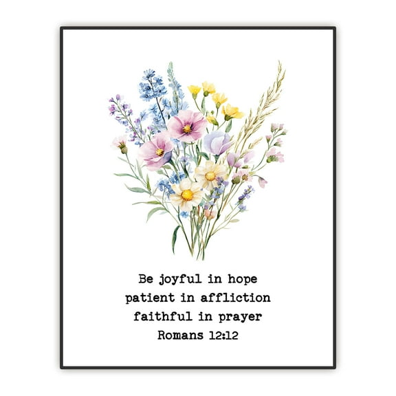 Christian Home Decor, Be Joyful, Romans 12:12, Floral Bible Verse Poster, Botanical Living Room Scripture Wall Decor, Minimal Wall Art, 8"x10" Unframed Print