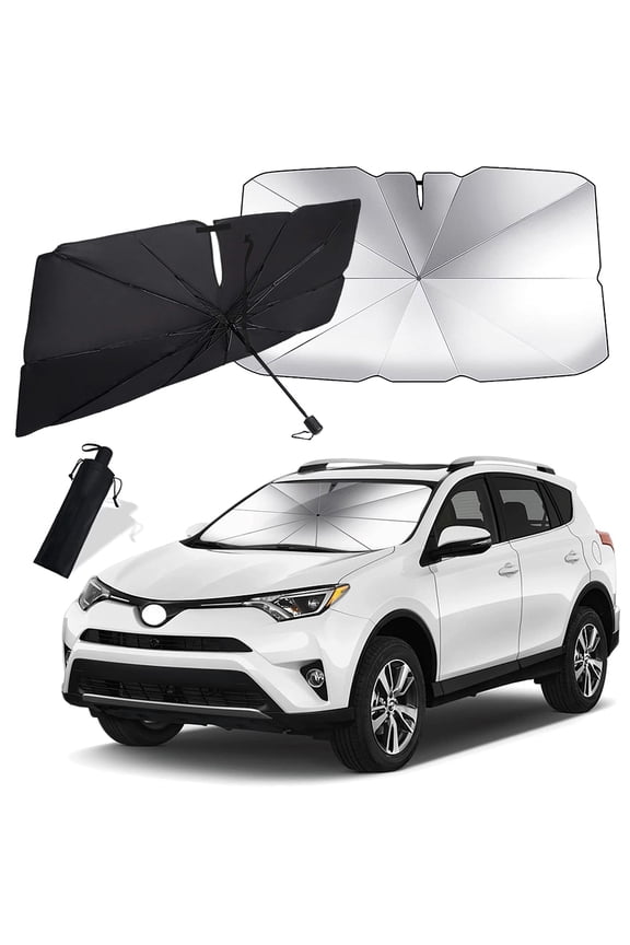 Car Windshield Sun Shade Foldable Umbrella,Silvered Umbrella Sunshade For Car Front Window to Reflective Sunshade And Blocks UV Rays Heat- Keeps Car Cool & ComfyLarge For Trucks Cars