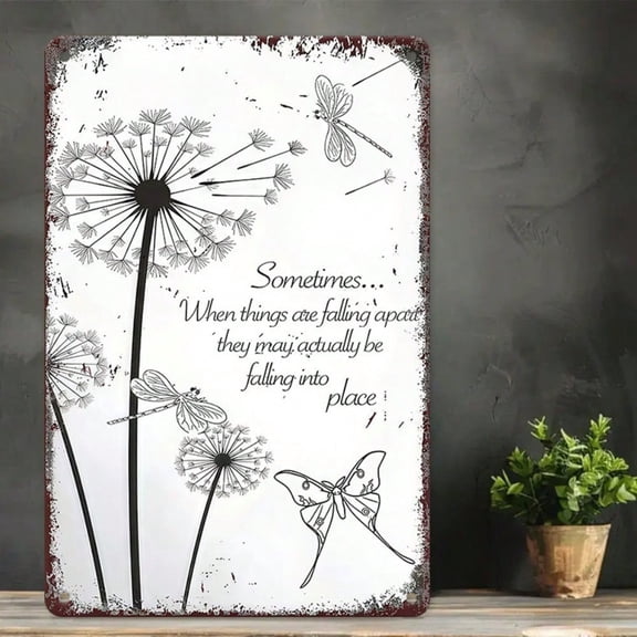 HELLOYOUNG Rustic Metal Wall Art 8x12 Inch Vintage Tin Sign Dandelion Butterfly Design Inspirational Quote for Home Decor