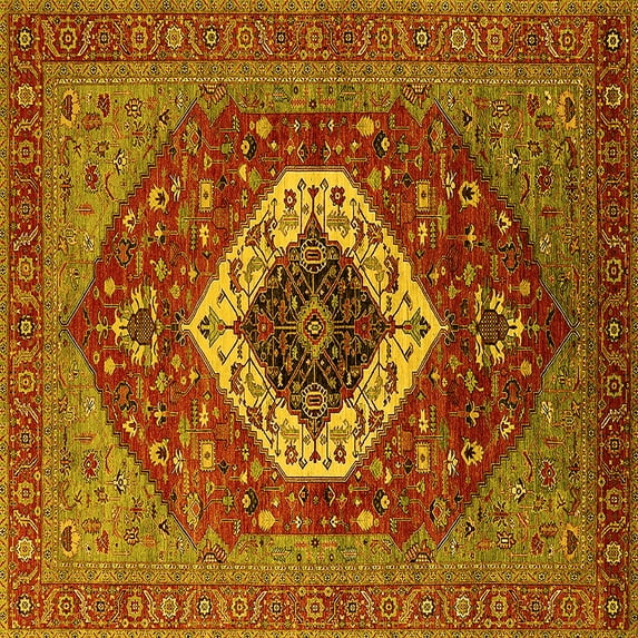 Ahgly Company Indoor Square Persian Yellow Traditional Area Rugs, 5' Square