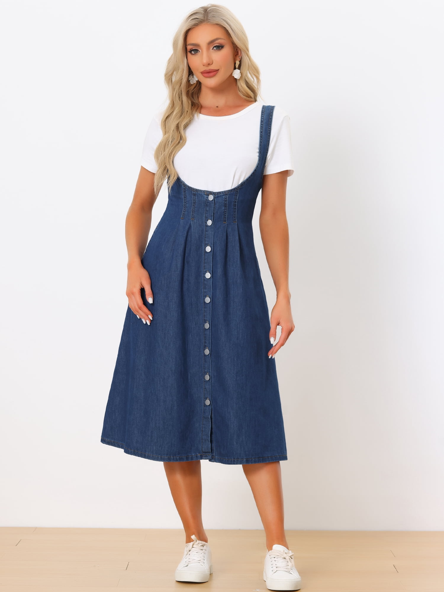 DARING DIVA Sleeveless Button Denim Overall Blouse XS Dark Blue
