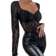 thumbnail image 1 of Top de encaje de manga larga con cuello en V, Top erógeno delgado de moda para mujer para fiestas, compras, viajes de ocio, 1 of 8