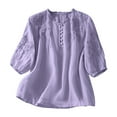 thumbnail image 2 of Qulqfy Women's Purple Shirts Puff Sleeve Cotton Linen Blouse Embroidered Spring Dressy Casual Summer Tops for Women XXL, 2 of 8