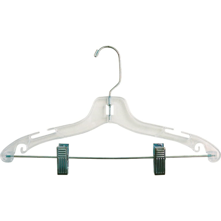 International Hanger Plastic Kids Bottom Hanger w/Clips, Clear w/ Chrome, Box of 100
