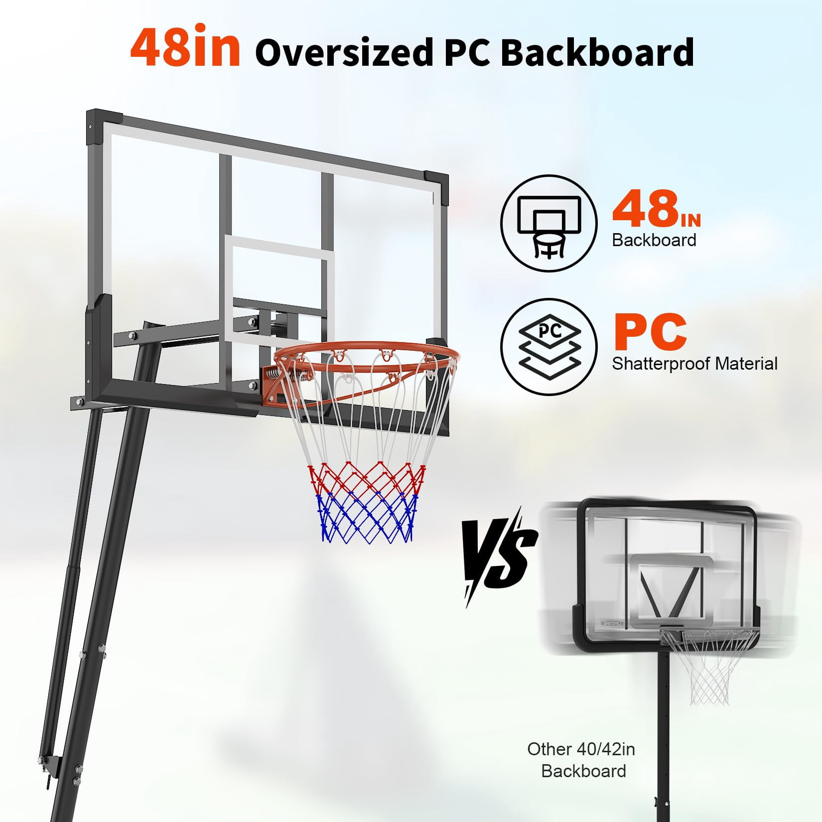 Basketball Hoop Outdoor Shatterproof PC Backboard, 4.92-10FT Stepless Adjustable Height, Portable Basketball Hoop with Wheels for Teens/Adults in Backyard, Driveway and Court