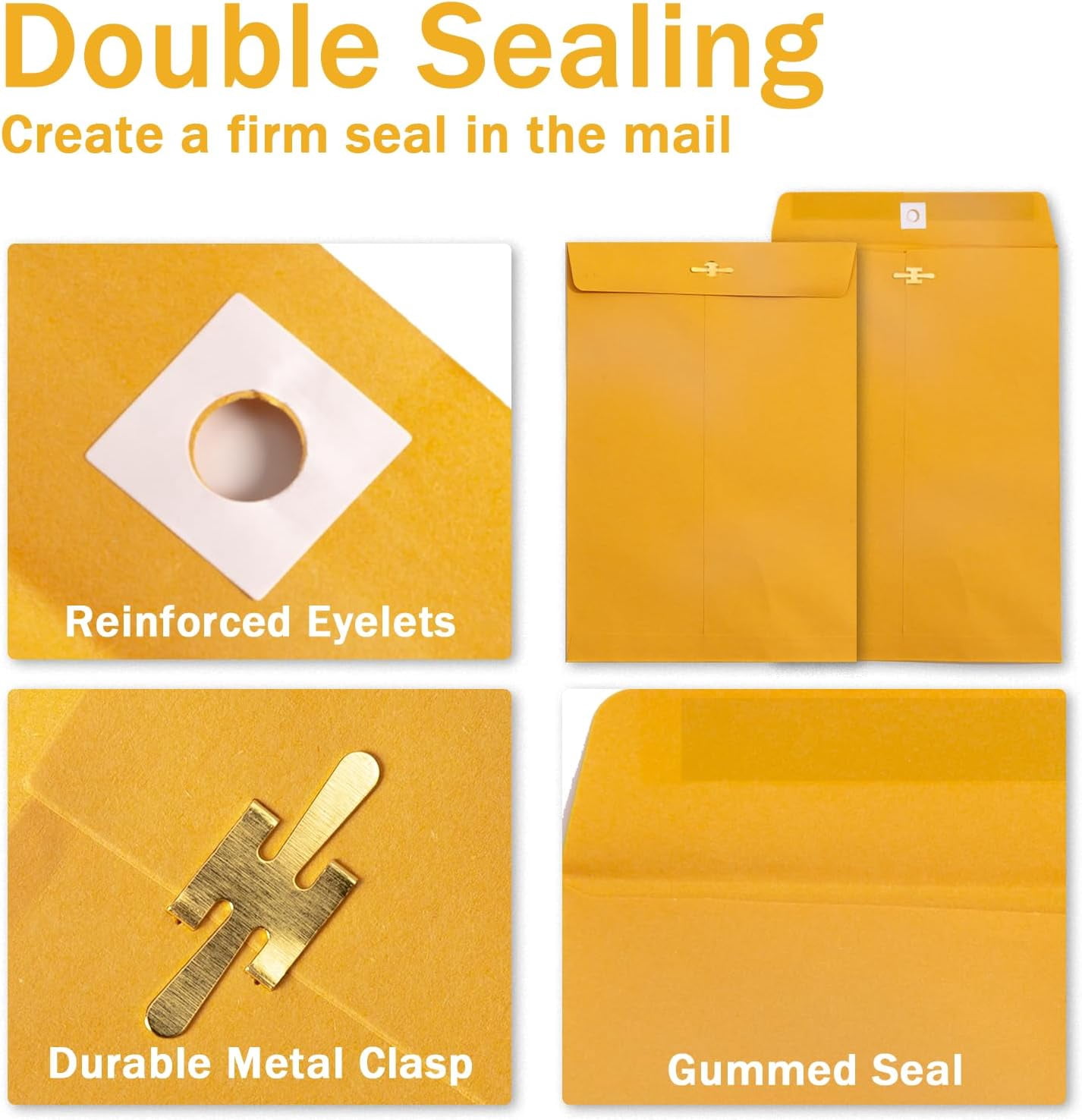 6x9 Clasp Envelopes - 100 Pack, Yellow Manilla Envelopes 6x9, 100GSM Heavy Kraft Paper, for Business, Legal, Office