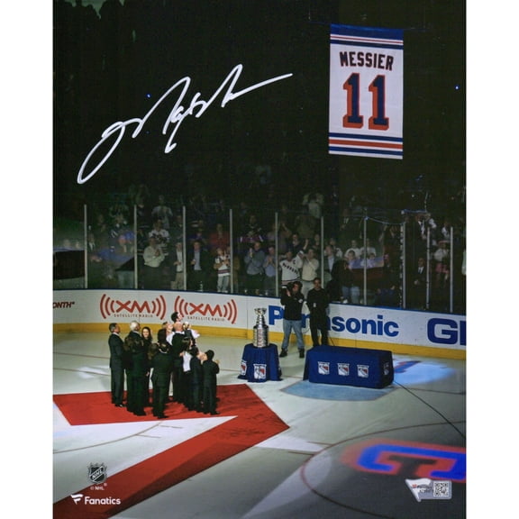Mark Messier New York Rangers Autographed 8" x 10" Jersey Retirement Night Banner Raising Photograph - Fanatics Authentic Certified