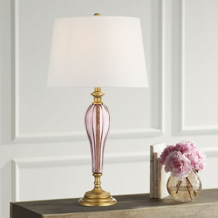 Possini Euro Design Clarrissa 31 1/2" Tall Fluted Vase Large Traditional End 3-Way Table Lamp Pink Brass Finish Glass Single Living Room