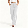 thumbnail image 4 of JUUNthy Dress Pants for Womens, High Waist with Pockets Wide Leg Flat Front Pleated Office Business Work Pants Dark Blue M, 4 of 13