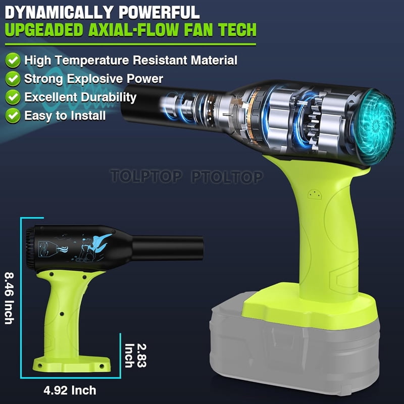 Upgrade 400W Higher speed Mini Jet Blower Turbo Fan for Ryobi One+ 18V Battery, 3-Speed Portable Violent Wireless Fan, for Computer Key Board Cleaning,Car Drying,Camping,Outdoors(No Battery)