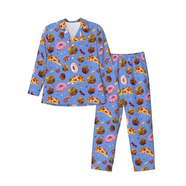Balery Fastfoods Pijama para Hombre de Dos Piezas con Manga Larga, Conjunto de Dormir y Descanso Suave con Bolsillos-Medium