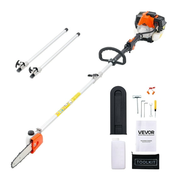 VEVOR Gas Pole Saw, 33CC 2 Stroke Gas Powered Pole Saws with 8 in Cutting Bar, Cordless Tree Trimmer with 30 fl.oz Fuel Tank, 6.7 to 11.6 ft Extendable, Powerful Chainsaw for Tree Trimming Pruning