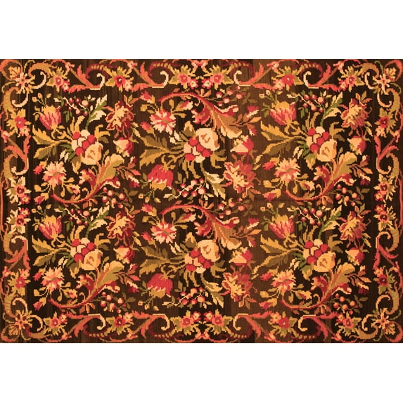 Ahgly Company Indoor Rectangle Medallion Orange French Area Rugs, 7' x 9'