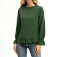 thumbnail image 4 of FRSASU Long Sleeve Blouses for Women V Neck Loose Business Solid Color Casual Loose Fit Tunic Pullover Shirts Army Green, 4 of 8