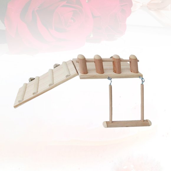 WHAMVOX 3Pieces Pet Hamster Climbing Ladder for Parakeets Beige Wood Ladder Shape Swing Springboard
