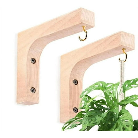 2 pcs Rustic Wood L-Shaped Plant Hook With Metal Hook for Indoor Outdoor Balcony Patio Use, Great For Hanging Plants, Flower Pots, Lights And Decorations