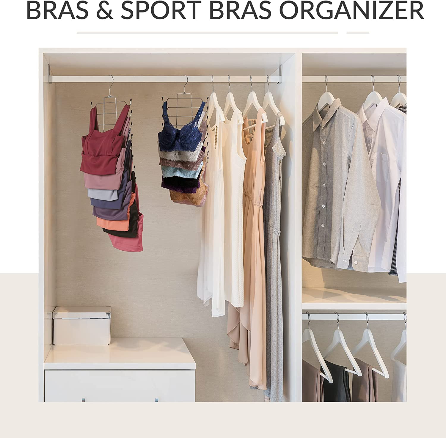 Space-Saving Bra Hanger Organizer for Closet, Polished Chrome Hanging Bra  or Camisole Storage Rack, Storage Solutions for Small Spaces, 