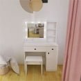 thumbnail image 6 of Yesfashion Wood Vanity Desk Set, Makeup Vanity Table With Mirror & 8 LED Light Bulbs, Open Shelves, 2 Drawers, 1 Makeup Stool For Home Office Bedroom Living Room, 6 of 8